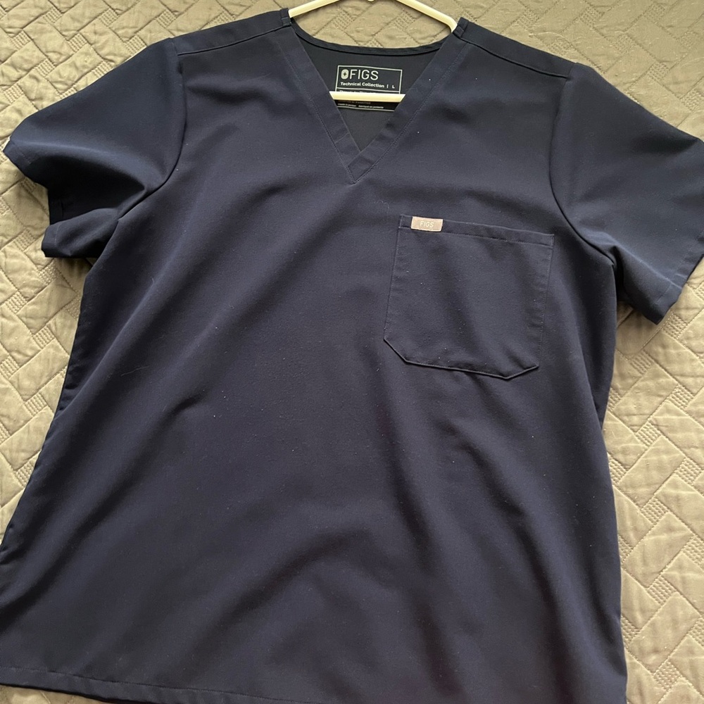 Figs Blue Short Sleeve Tee Classic Crew Neck